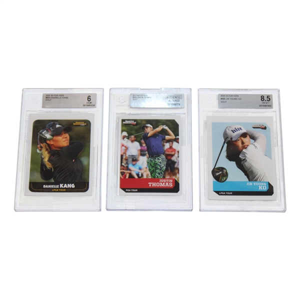 Justin Thomas, Danielle Kang & Jin Young Ko Beckett Graded SI For Kids Golf Cards