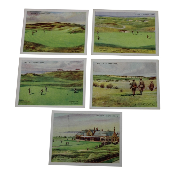 Five (5) Wills Cigarettes Ltd Ed Golf Cards - Hoylake, Westward Ho, Troon, Portrush & Sandwich