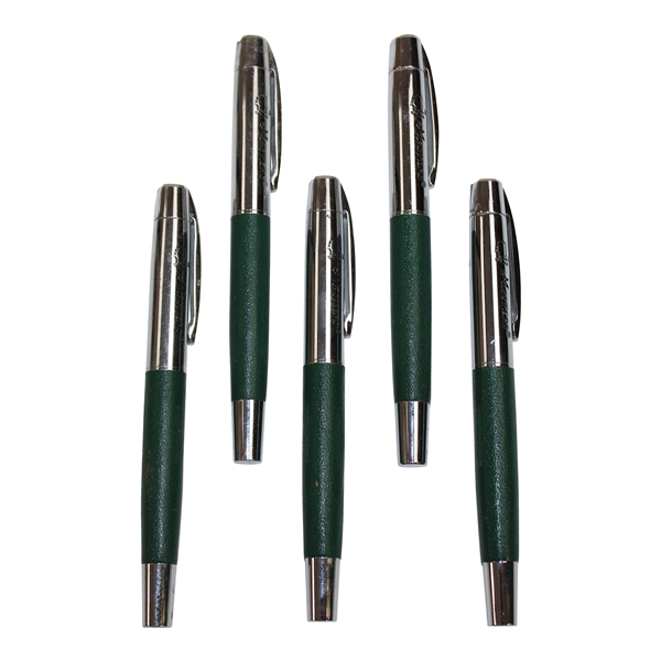 Five (5) Masters Tournament Green & Silver Ballpoint Pens