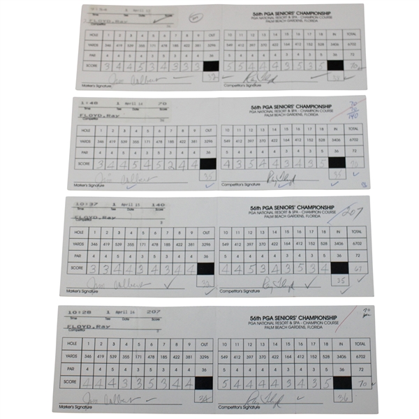 Ray Floyds Signed Official Used 1995 PGA Seniors Championship Winning Scorecards