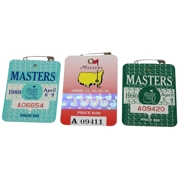 1989, 1990 & 1996 Masters Tournament SERIES Badges - Nick Faldo Wins