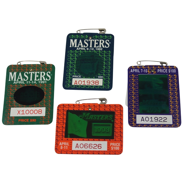 1991, 1992, 1993 & 1994 Masters Tournament SERIES Badges - Woosnam/Couples/Langer/Olazabal Wins