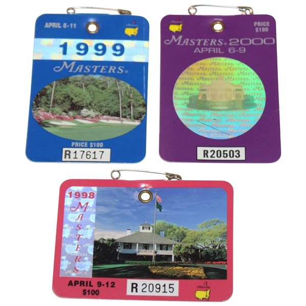 1998, 1999 & 2000 Masters Tournament SERIES Badges - OMeara, Olazabal & Singh Wins