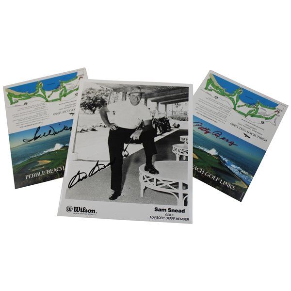 Sam Snead Signed Photo w/Patty Berg & Tom Weiskopf Signed Pebble Beach Scorecards JSA ALOA