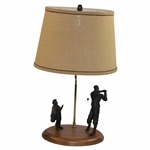 Vintage Golfer and Caddie Lamp with Shade