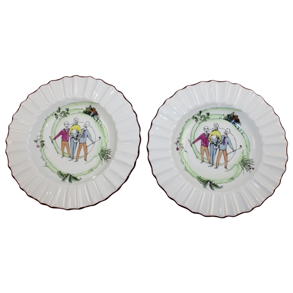 Pair Of Crown Staffordshire Fine Bone China Golfer Plates