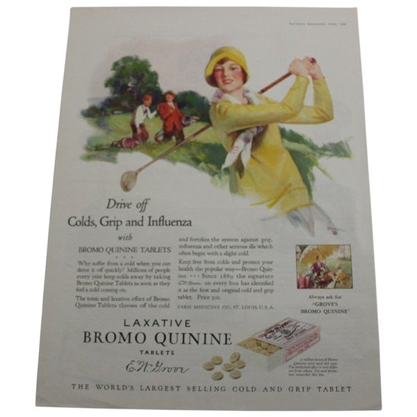 Bromo Quinine Tablets Vintage Golf Theme Ad