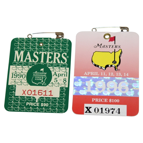 1990 & 1996 Masters Tournament SERIES Badges #X01611 & #X01974 - Nick Faldo Winner