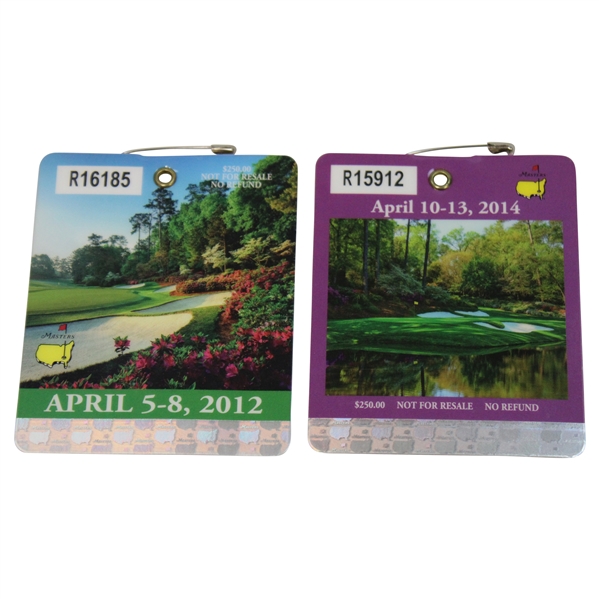 2012 & 2014 Masters Tournament SERIES Badges #16185 & #015912 - Bubba Watson Winner