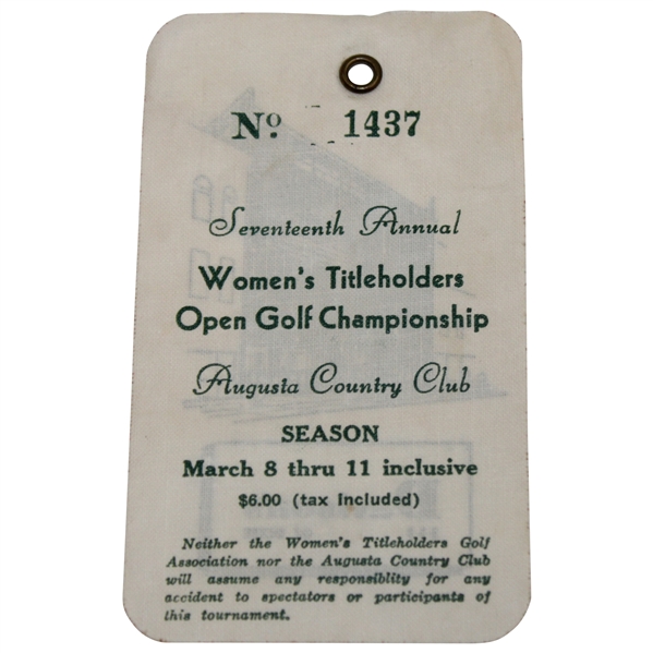 1956 Women’s Titleholders Open Golf Championship Season Badge #1437