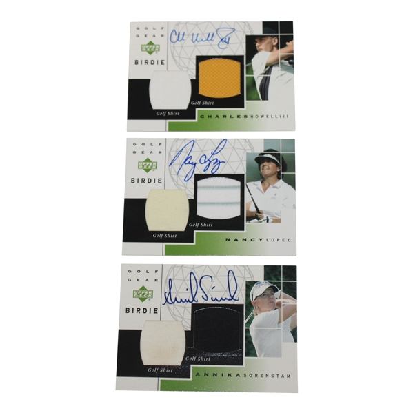 Annika Sorenstam, Nancy Lopez & Charles Howell III Signed 2003 Upper Deck Golf Gear Birdie Cards