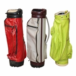 Three (3) Classic Full Size Golf Bags - Red/Tan with Brown/Lime Green