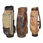 Three (3) Classic Full Size Golf Bags - Tan & Brown/Mexico Leather/Light Orange