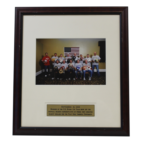 2008 Ryder Cup Team with Football Helmets of Charity Dollars Photo - Framed