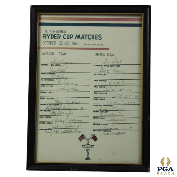 1967 Ryder Cup Both Teams Facsimile Signed Poster - Framed