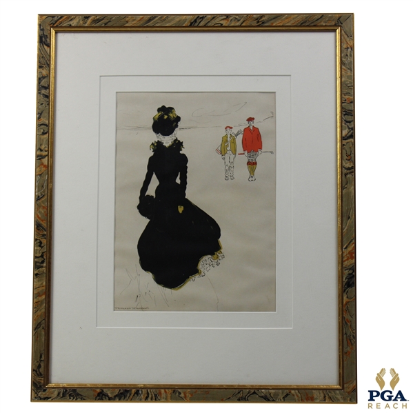 Penrhyn Stanlaws Lady Golfer Illustration - Framed 