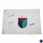 Fred Couples, Colin Montgomerie & Ken Schofield Signed World Golf Hall of Fame Flag JSA ALOA