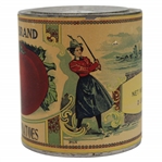 Vintage Lady Golfer w/Red Coat Themed Royal Brand Stone Tomatoes Tin