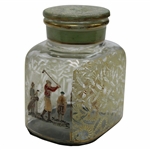 Vintage Golfer with Caddy & Golfer Hand-Painted Decorative Glass Jar with Lid