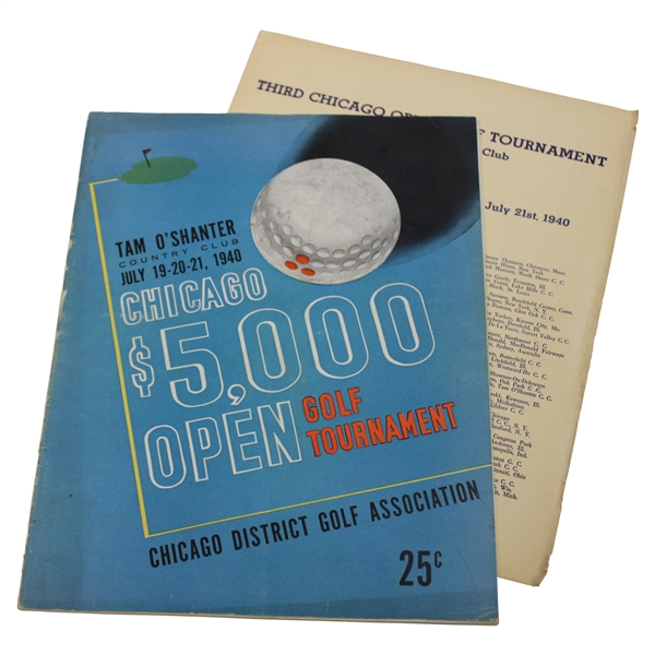 1940 Chicago Open at Tam OShanter CC Official Program w/Pairing Sheet - Dick Metz Winner