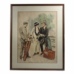 Golfer with Lady, Caddy & Bag w/Clubs Painted for L. Adler Bros. & Co. by James Montgomery Flagg - Framed