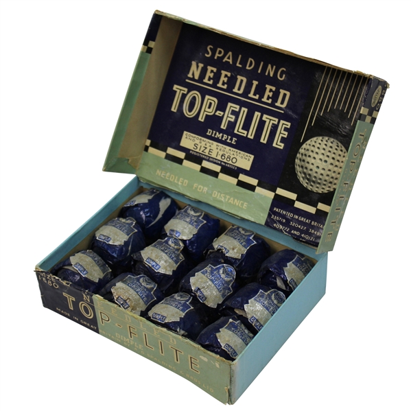 Vintage Spalding Top-Flite Needled Dimple Dozen Individually Wrapped Golf Balls in Original Box