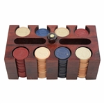 Post-Swing Golfer Themed Red/White/Blue Colored Poker Chips in Cherry Wood Carrying Case