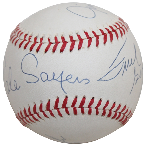 Sayers, McMahon, Gifford & Plunkett Signed Rawlings Official Baseball JSA ALOA