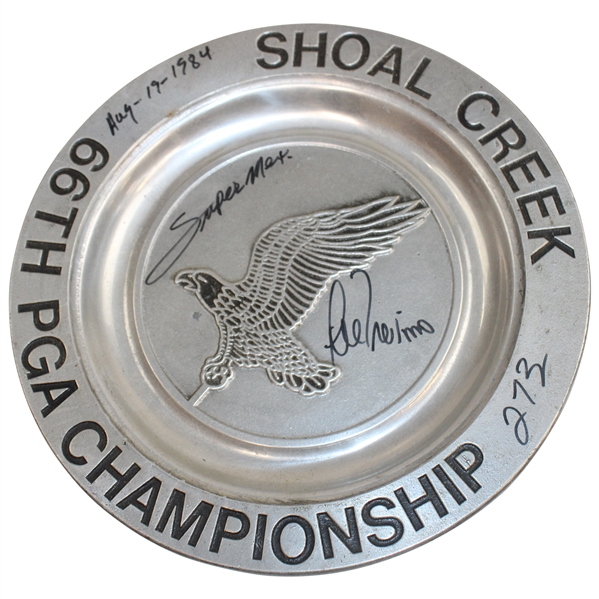 Lee Trevino Signed 1984 PGA at Shoal Creek Pewter Plate w/Super Mex, 273, Aug-19-1984 JSA ALOA