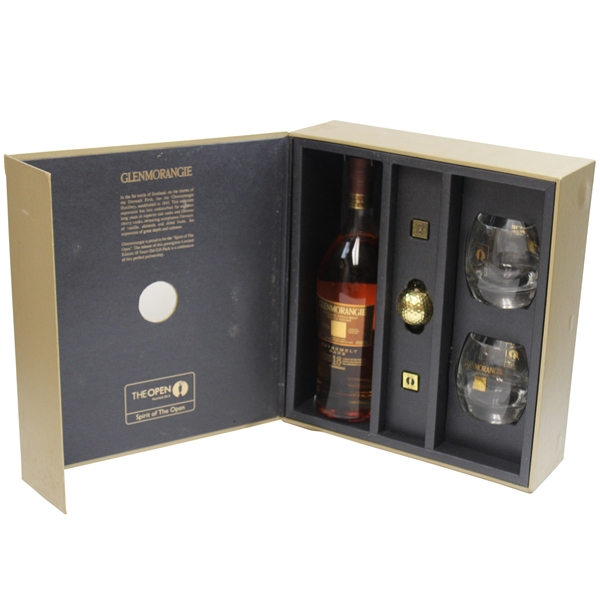 2013 The OPEN at Muirfield Glenmorangie Rare 18yr Single Malt Scotch Whisky in Box w/Glasses