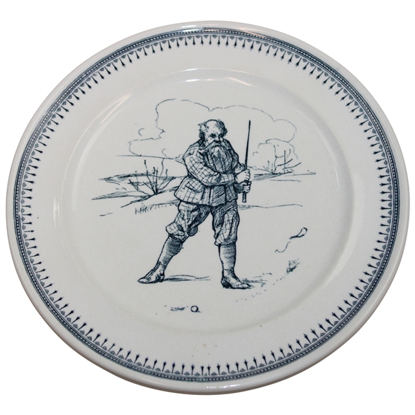 c.1900 Apsley Pellatt Porcelain Plate w/Post Swing Golfer Over Missed Golf Ball