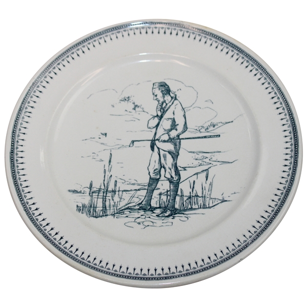 c.1900 Apsley Pellatt Porcelain Plate w/Golfer Contemplating Situation