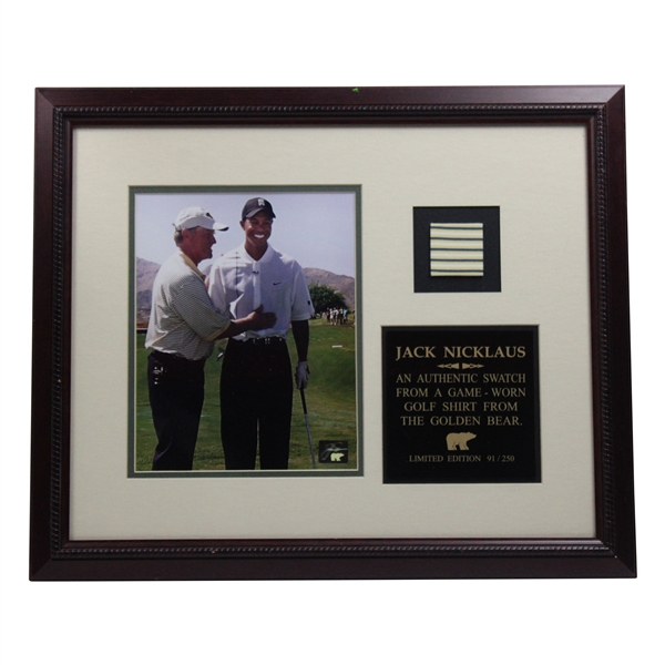 Jack Nicklaus Authentic Ltd Ed 91/250 Swatch From Game Worn Shirt from The Golden Bear - Framed