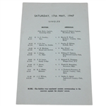 1947 Walker Cup at St. Andrews Final Rd Pairing Sheet - Francis Ouimet Captain