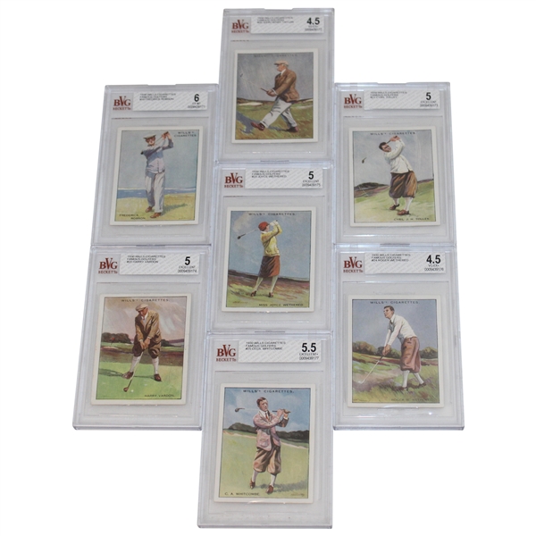 Seven (7) 1930 Wills Cigarettes Famous Golfers Golf Cards BVG