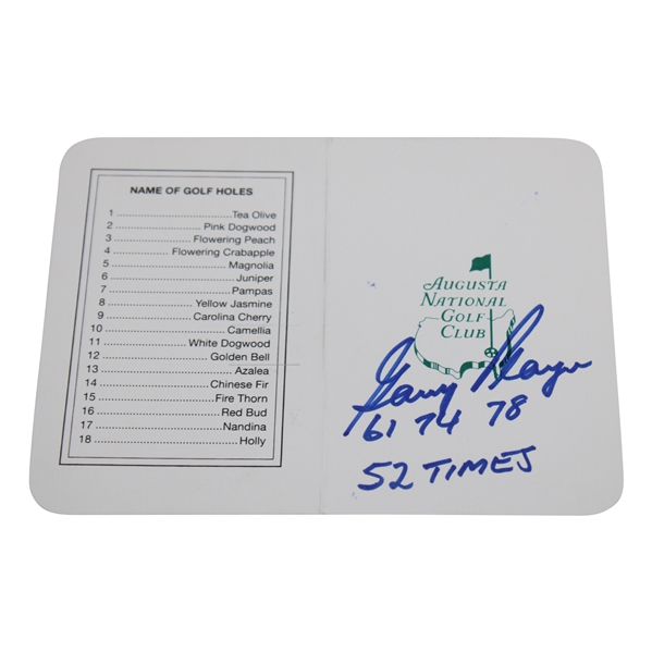 Gary Player Signed Augusta National Scorecard w/Years Won & 52 Times JSA ALOA