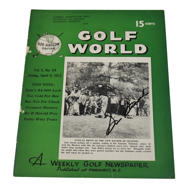 Sam Snead Signed 1952 Golf World Masters Recap - April Cover Only JSA ALOA