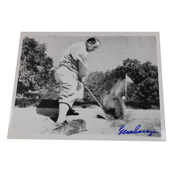 Gene Sarazen Signed Blasting Out of Sand B&W Photo JSA ALOA