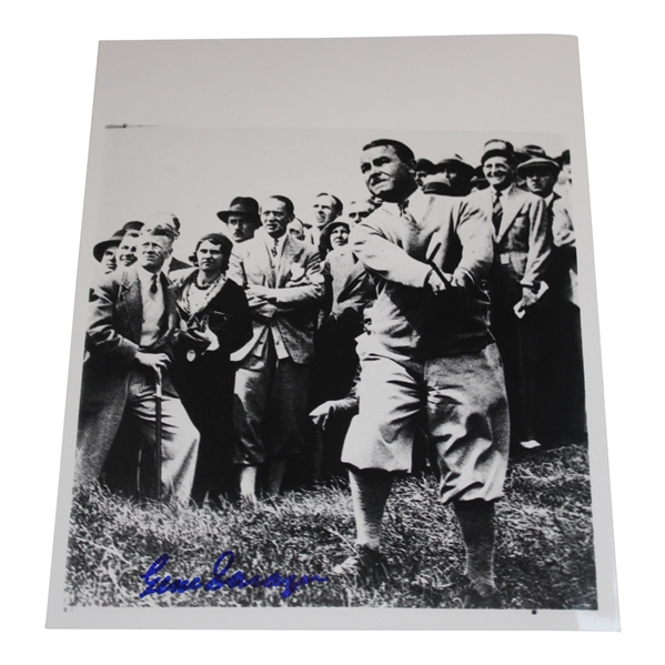 Gene Sarazen Signed Follow Through Approach Shot with Crowd B&W Photo JSA ALOA