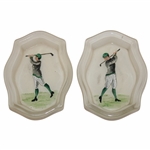 Pair Milk Glass Golfer Pin Dishes