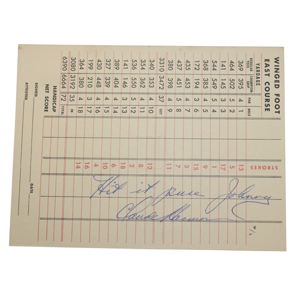 Claude Harmon Signed Official Winged Foot Golf Club Scorecard JSA #ZZ02232