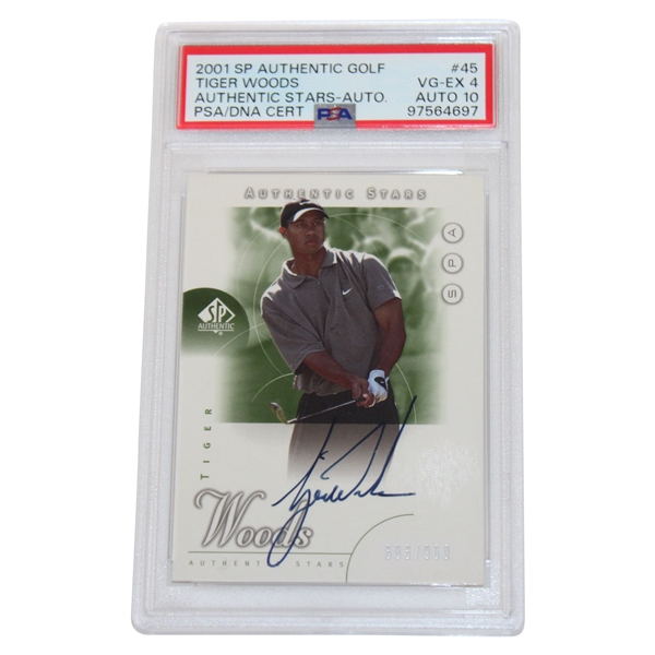 Tiger Woods Signed 2001 SP Authentic Stars Ltd Ed Golf Rookie Card 686/900 PSA AUTO 10