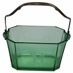 Heisey Green Golf Glass Glenwood Basket w/Brass Hand-Hammered Handle