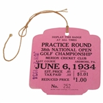 1934 US Open at Merion GC Practice Round Ticket w/String