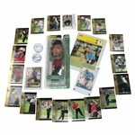 Lot Of Tiger Woods Bobblehead, Tigers Tales Cards, Tiger Promo Card, 2 Palmer Cards & 2 Jeff Quinney Signed Balls JSA ALOA