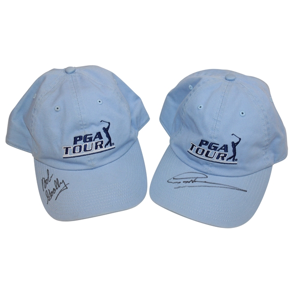 Bob Goalby & Greg Norman Signed PGA Tour Lt Blue Hats JSA ALOA