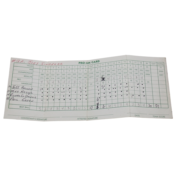 B.C. Open Pro-Am Tournament Used Scorecard 