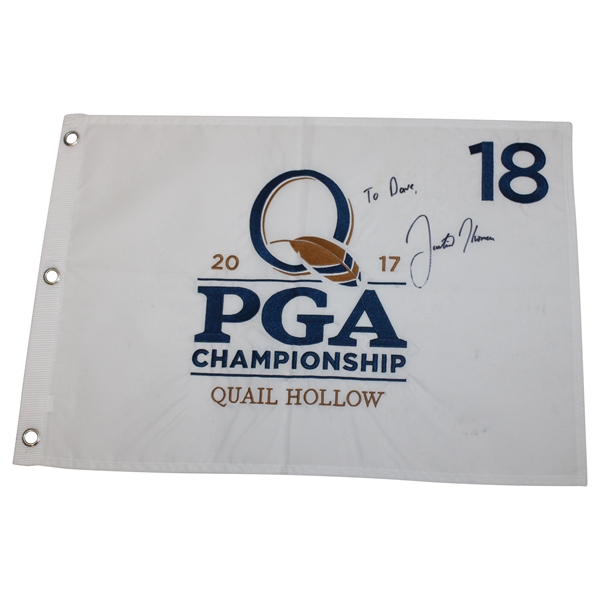 Justin Thomas Signed 2017 PGA Championship at Quail Hallow Embroidered Flag  JSA ALOA