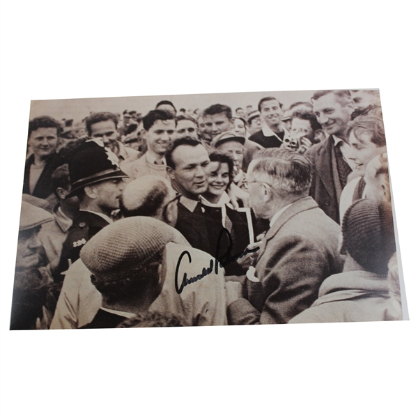 Arnold Palmer Signed Greeting In Crowd of Fans 8x12 B&W Photo JSA ALOA