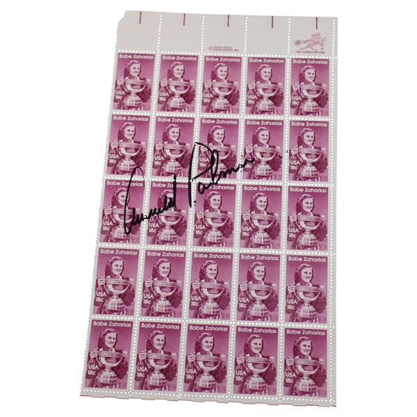 Arnold Palmer Signed Babe Zaharias Stamp Sheet JSA ALOA